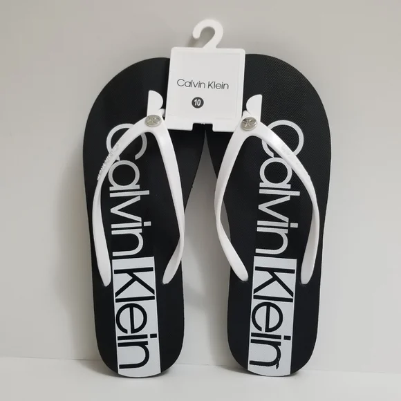 🆕️⬇️Calvin Klein Daryn White/Black Flip Flops - Picture 1 of 9